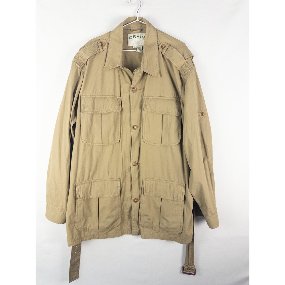 Orvis Safari Jacket Mens XXL Khaki Tan 4-Pocket Button Cotton Gorpcore Outdoor